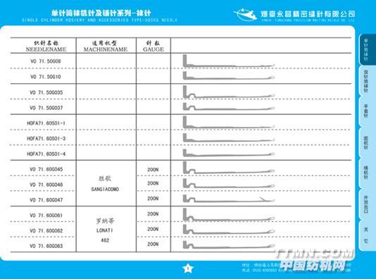 单针筒袜机针及辅针系列－袜针